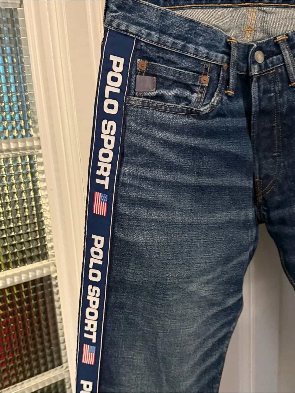 Ralph Lauren Men’s Varick Straight Jeans logo Flag Ribbon Seams Sz 32x32 NEW